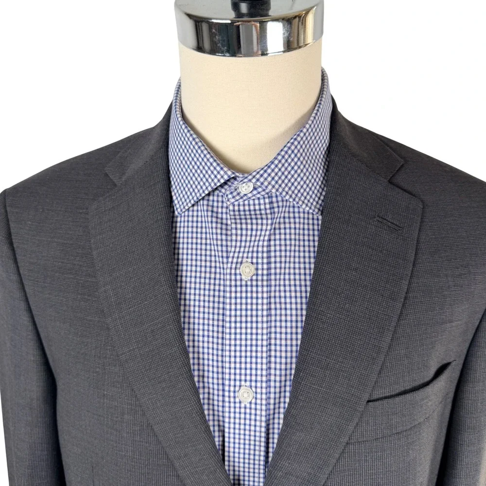 Hart Schaffner Marx Mens 44L Blazer Charcoal Textured Two Button Vtg USA Made